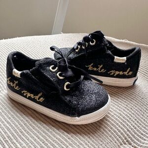Kate Spade x Keds Black Gold Baby Girl Kids Sneakers Shoes Glitter Velcro Size 1